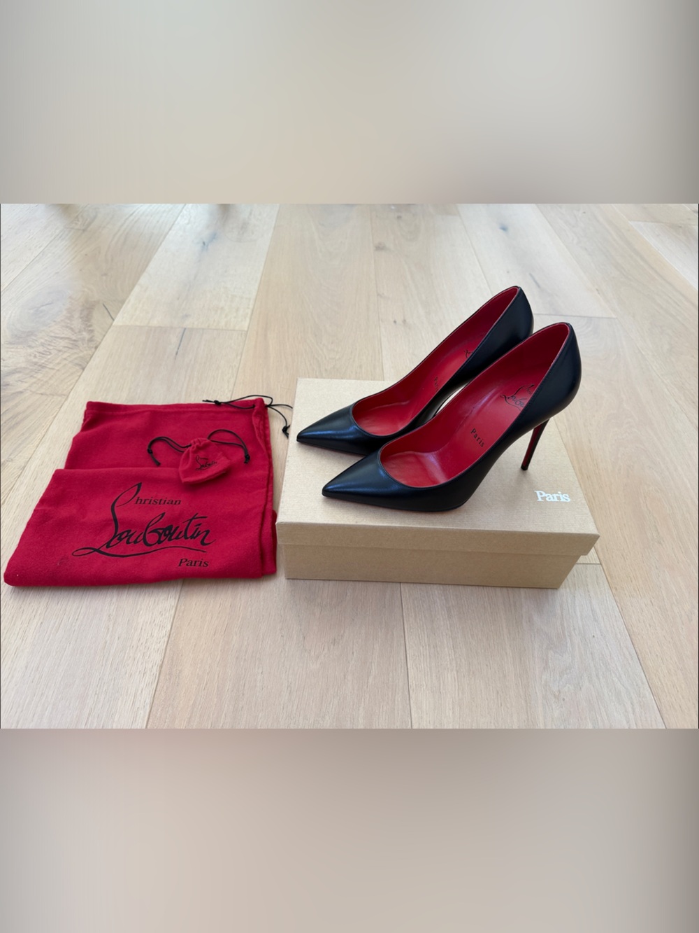 Christian Louboutin Kate 100 Black Leather Pointed Toe Stiletto Pumps
